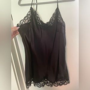 Falcon & Bloom black silk and lace tank top, NWT